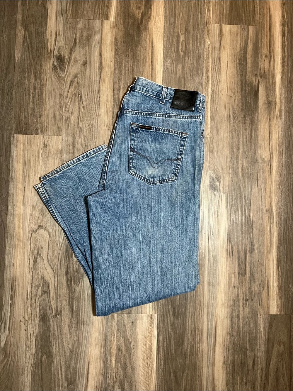 Harley Davidson Jeans Mens 38 x 32 Blue Straight Leg Casual Denim Medium Wash